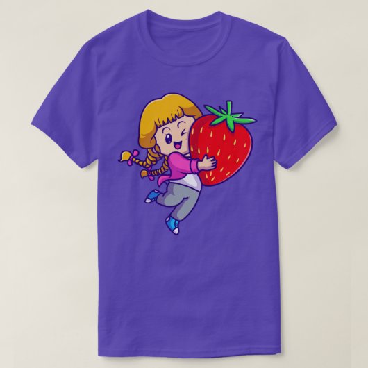 苺の漫画を持つかわいい少女|過去記事 Tシャツ (デザイン正面)
