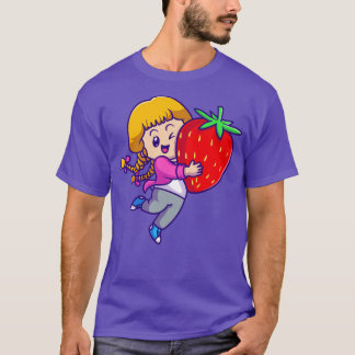 苺の漫画を持つかわいい少女|過去記事 Tシャツ