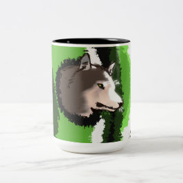 茂みから顔を出すオオカミの頭 ツートーンマグカップ