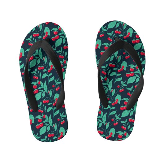 茂みにさくらんぼトマトをパターン化する キッズビーチサンダル (フットベッド)