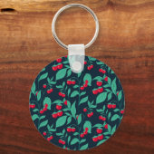茂みにさくらんぼトマトをパターン化する キーホルダー (正面)