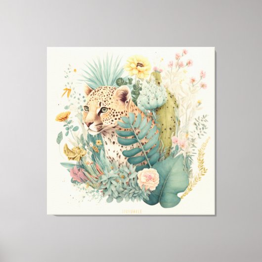 茂みのの後ろのヒョウカスタム キャンバスプリント (正面)