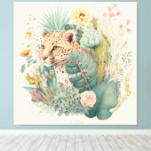 茂みのの後ろのヒョウカスタム キャンバスプリント (インサイチュ (ウッドフロア))