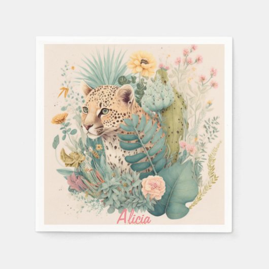 茂みのの後ろのヒョウカスタム スタンダードカクテルナプキン (正面)