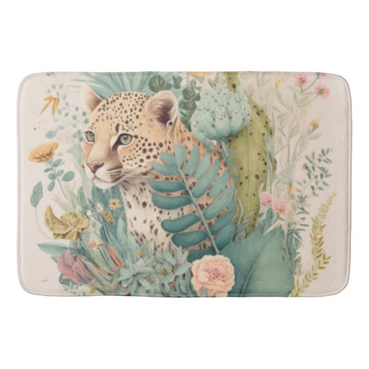 茂みのの後ろのヒョウカスタム バスマット (正面)