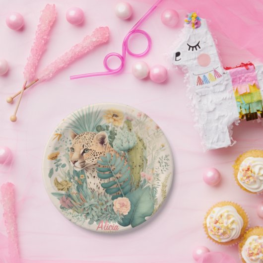 茂みのの後ろのヒョウカスタム ペーパープレート (パーティー)