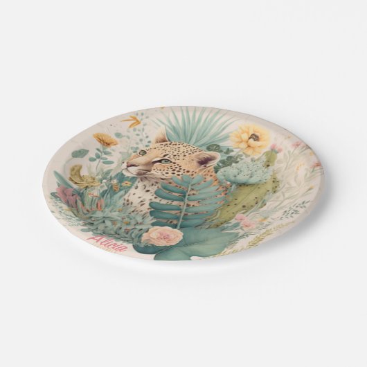 茂みのの後ろのヒョウカスタム ペーパープレート (アングル)