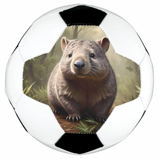 「茂みの中に隠れ：野生のオージー・ウォンバット」 サッカーボール (正面)