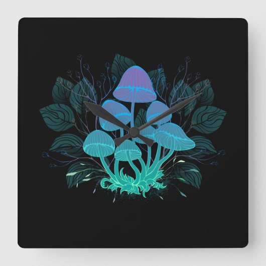 茂みの中のトアドストール スクエア壁時計 (正面)