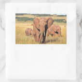 茂みの中の象の家族 長方形シール (バッグ)