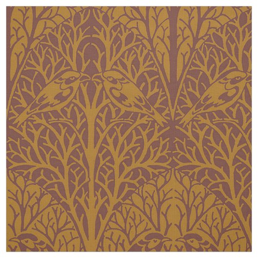 茂みの中の鳥たち、ダークアンバー ファブリック (見本)