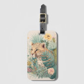 茂みの後ろにいたヒョウ ラゲッジタグ (正面縦)