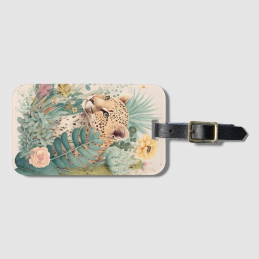 茂みの後ろにいたヒョウ ラゲッジタグ (正面横)