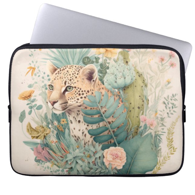 茂みの後ろにいたヒョウ ラップトップスリーブ (正面)