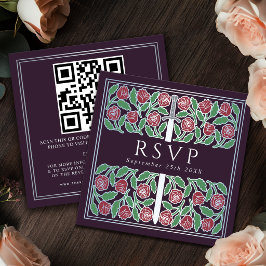 茄子銀の花のロイヤルウェディングRSVP QRコード エンクロージャーカード