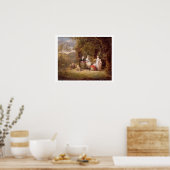 茅葺きコテージ前の家族グループ(缶上の油) ポスター (キッチン)