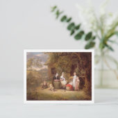 茅葺きコテージ前の家族グループ(缶上の油) ポストカード (スタンド正面)