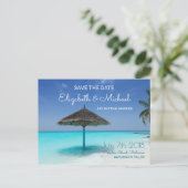 茅葺き傘のSTDを持つ熱帯結婚ビーチ 案内ポストカード (スタンド正面)