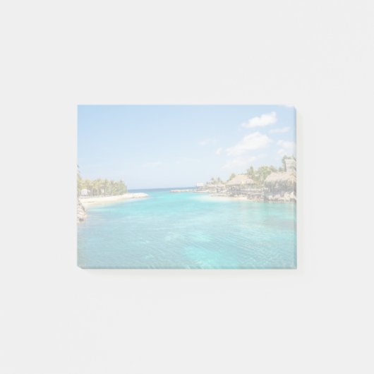 茅葺き小屋の写真と風光明媚な熱帯ビーチ ポストイット (正面)