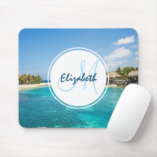 茅葺き小屋の写真と風光明媚な熱帯ビーチ マウスパッド (マウス)