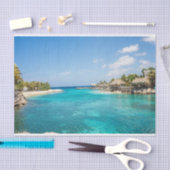 茅葺き小屋の写真と風光明媚な熱帯ビーチ 薄葉紙 (クラフト)