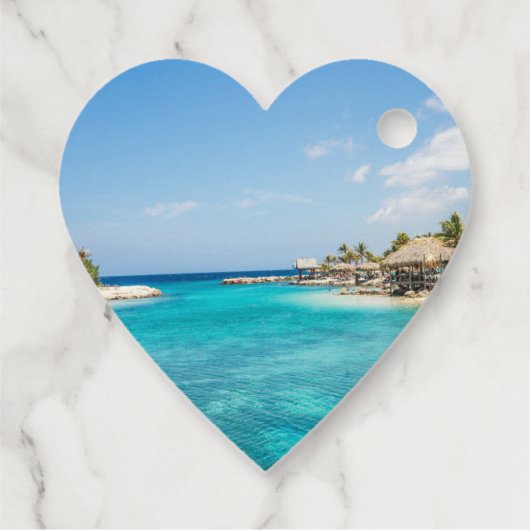 茅葺き小屋を持つ風光明媚な熱帯ビーチありがとう フェイバータグ (裏面)