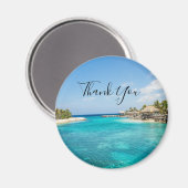 茅葺き小屋を持つ風光明媚な熱帯ビーチありがとう マグネット (正面/裏面)