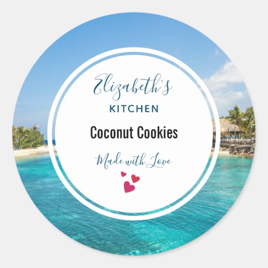 茅葺き小屋キッチン付きの風光明媚な熱帯ビーチ ラウンドシール (正面)