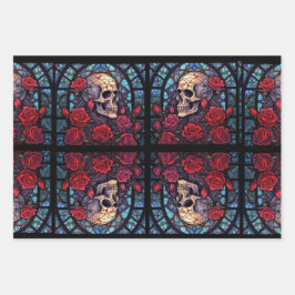茎と石のスカルとバラ ラッピングペーパーシート