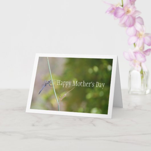 茎にいる青いトンボの肖像 カード (蘭)