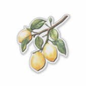 茎に付いた黄色のレモンの束 シール (正面)