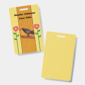茎に抽象的な赤い花が2つあるクロ バッジ (正面＆裏面)