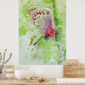 茎の上の美しい白い絵を描蝶 ポスター (キッチン)