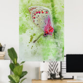 茎の上の美しい白い絵を描蝶 ポスター (ホームオフィス)