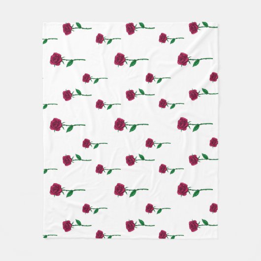 茎付きのロマンチックなバレンタインデーのデザインのバラ フリースブランケット (正面)