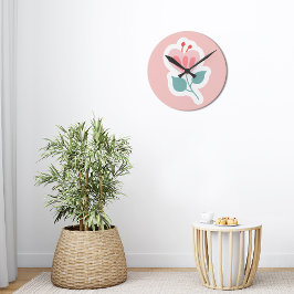 茎付きパステルピンクの花弁 ラウンド壁時計