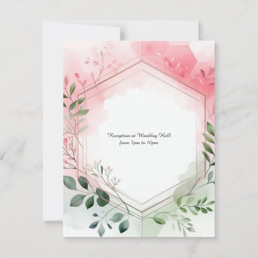 茎葉幾何学模様リース結婚式招待状 招待状 (裏面)