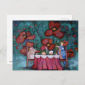 茶お洒落パーティーマウスと鳥 ポストカード (正面/裏面)