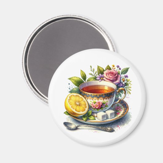 茶かわいらしのレモン入り茶碗 マグネット (正面/裏面)