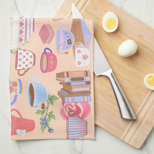 茶と本 キッチンタオル (四つ折り)