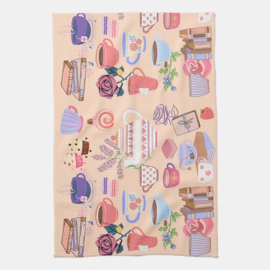 茶と本 キッチンタオル (縦)