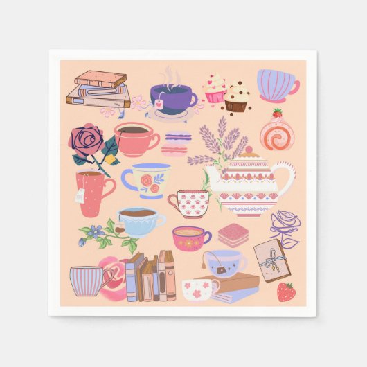 茶と本 スタンダードカクテルナプキン (正面)