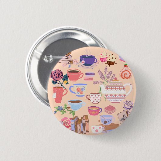 茶と本 缶バッジ (正面&裏面)