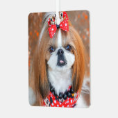 茶と白のシーズー(犬)の子犬 メタルオーナメント (正面左)