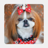 茶と白のシーズー(犬)の子犬 メタルオーナメント (裏面)