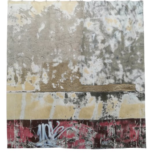 茶と白の抽象芸術絵画 シャワーカーテン (正面)