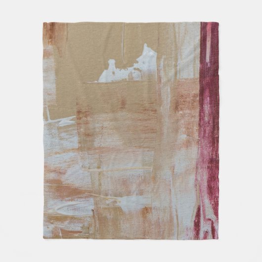茶と白の抽象芸術絵画 フリースブランケット (正面)
