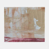 茶と白の抽象芸術絵画 フリースブランケット (正面(横))