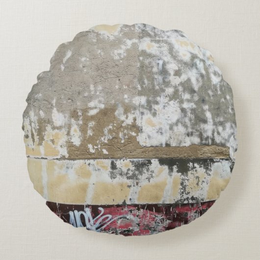 茶と白の抽象芸術絵画 ラウンドクッション (正面)