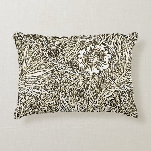 茶と白の複雑なフローラデザイン アクセントクッション (正面)